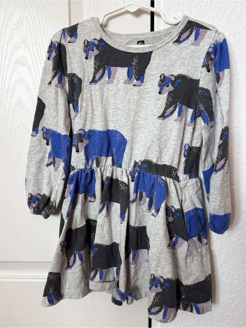 Tea Collection Gray Dress with Blue & Black Bear Print 4T